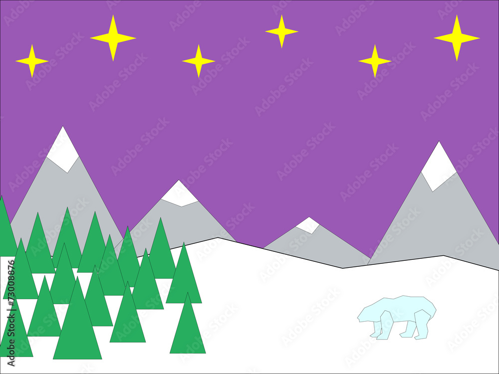 Triangles polar landscape with mountains and bear Triangles polar landscape with mountains and bear