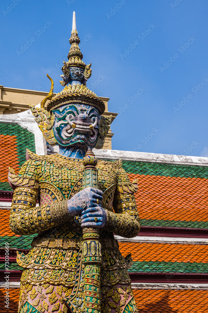Guardian demon statue at The Grand Palace complex in Bangkok