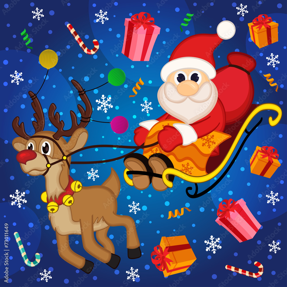 Christmas Santa Claus on sledge with reindeer and gifts - eps Christmas Santa Claus on sledge with reindeer and gifts - eps