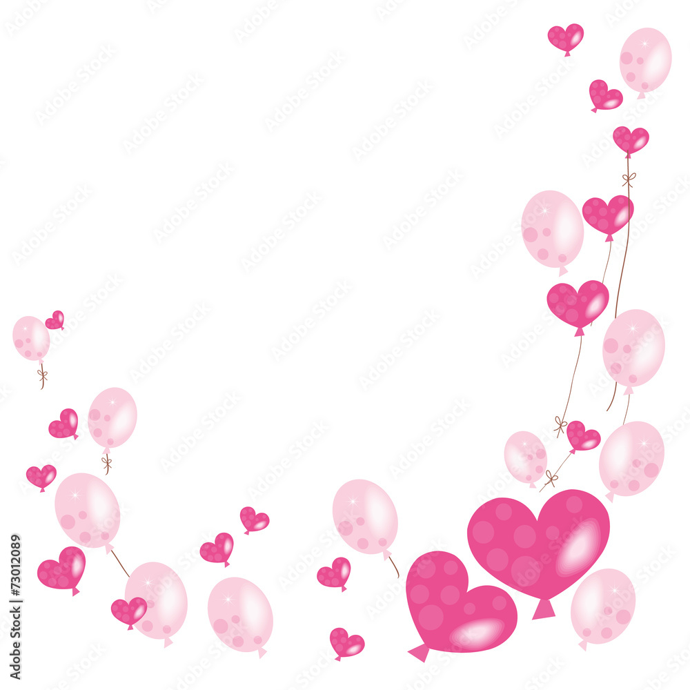 Hearts and pink balloons vector background