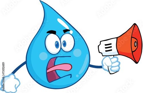 Angry Water Drop Character Screaming Into Megaphone
