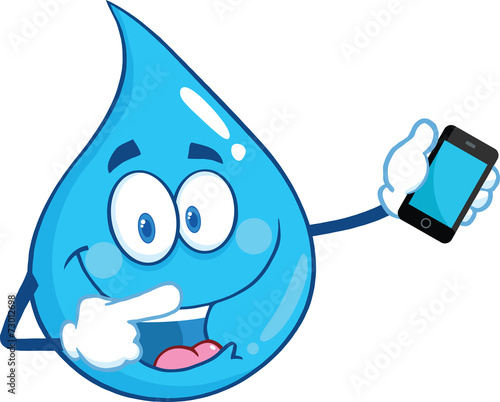 Water Drop Character Pointing To A Mobile Phone