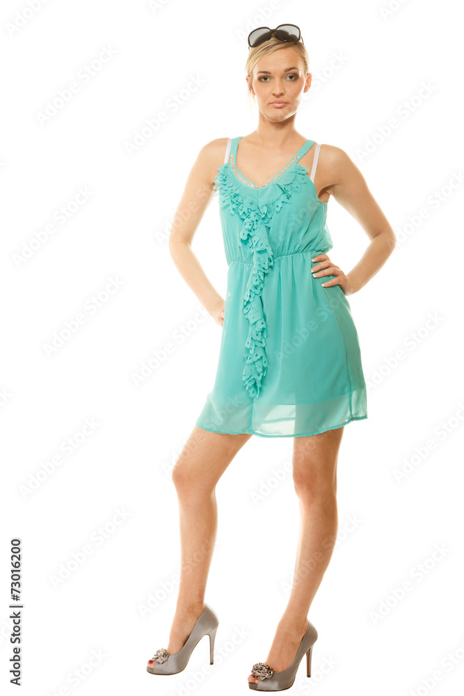 Summer fashion. Pretty fashionable girl in green dress Summer fashion. Pretty fashionable girl in green dress