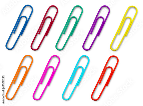 Multi-colored paper clips isolated on white