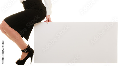 Ad. Blank copy space banner and female legs