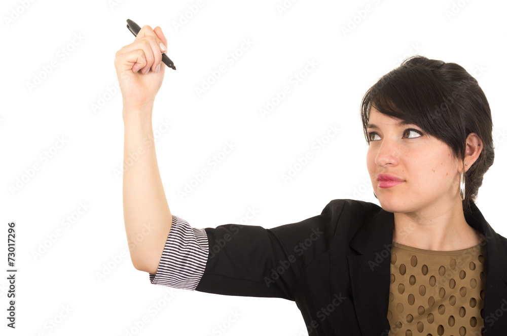 young beautiful woman writing with marker copy space young beautiful woman writing with marker copy space