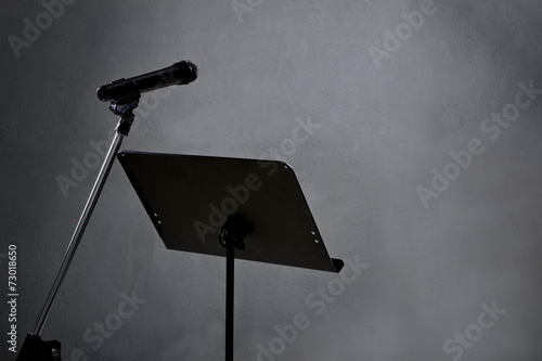 blank recording studio with microphone and text space photo