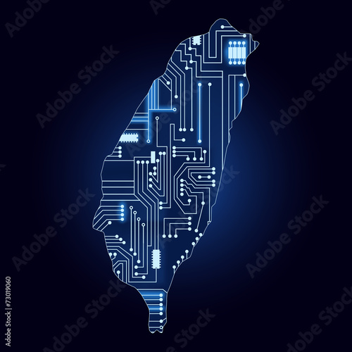 Map of Taiwan with electronic circuit