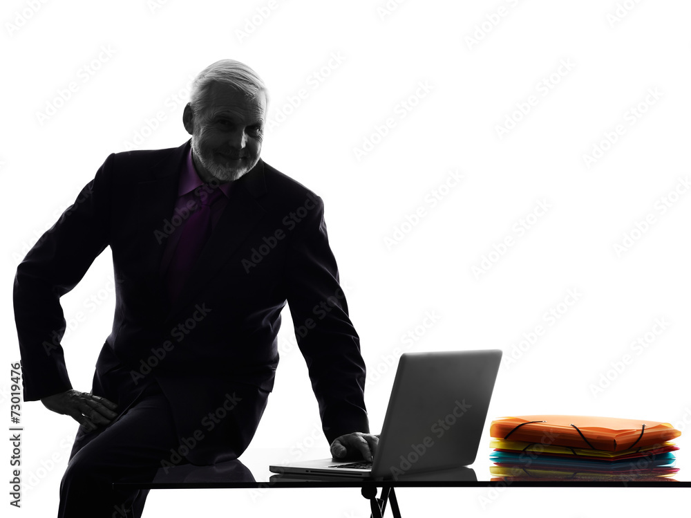 senior business man silhouette computing senior business man silhouette computing