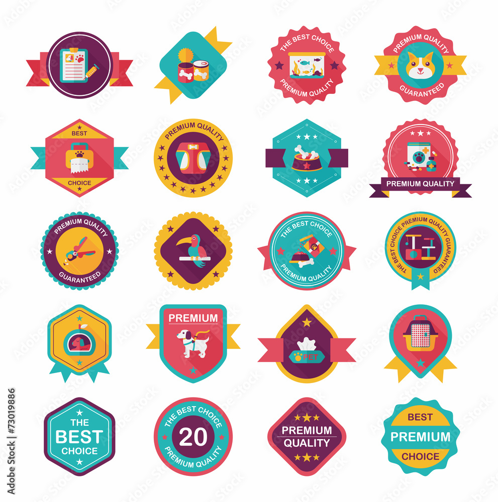 Naklejka premium Pet badge flat banner design background set, eps10