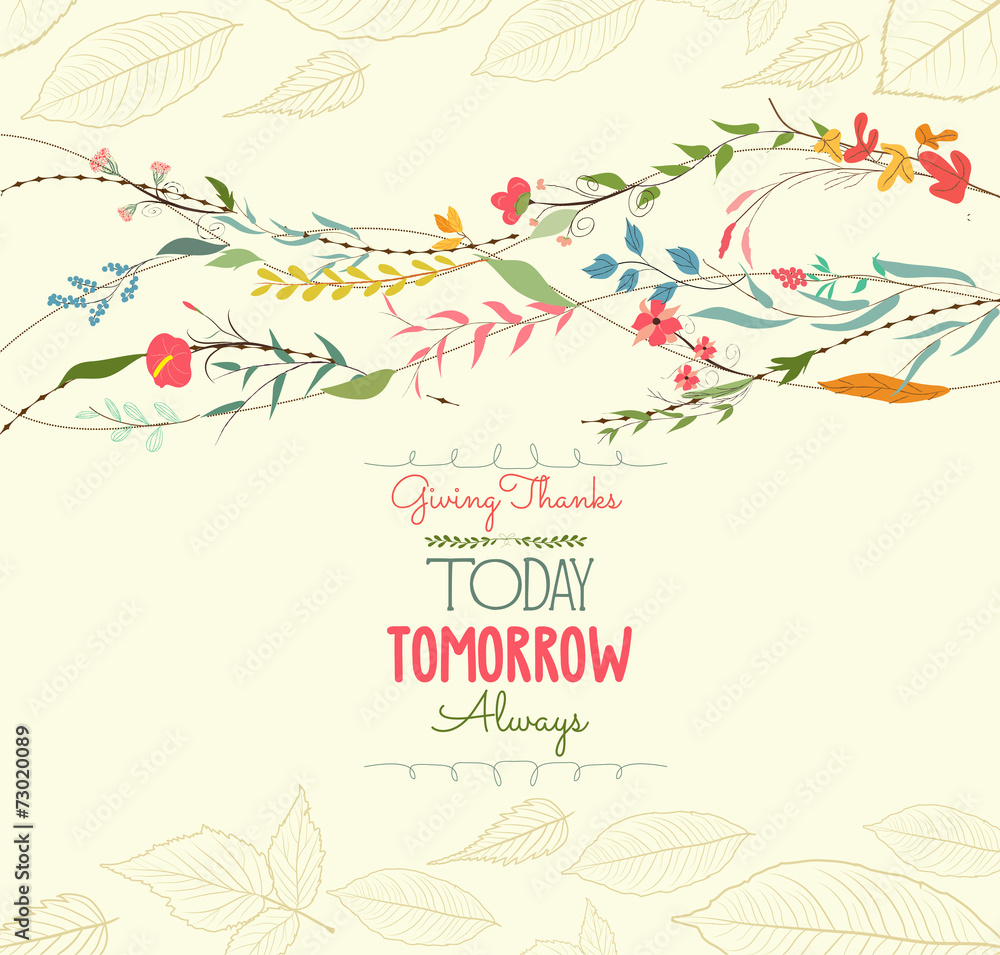 Wall Mural happy thankgiving with florals greeting card