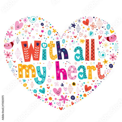 With all my heart typography lettering card