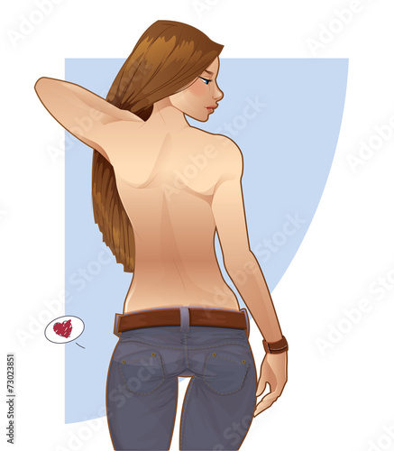 Sexy brunette woman wearing blue jeans