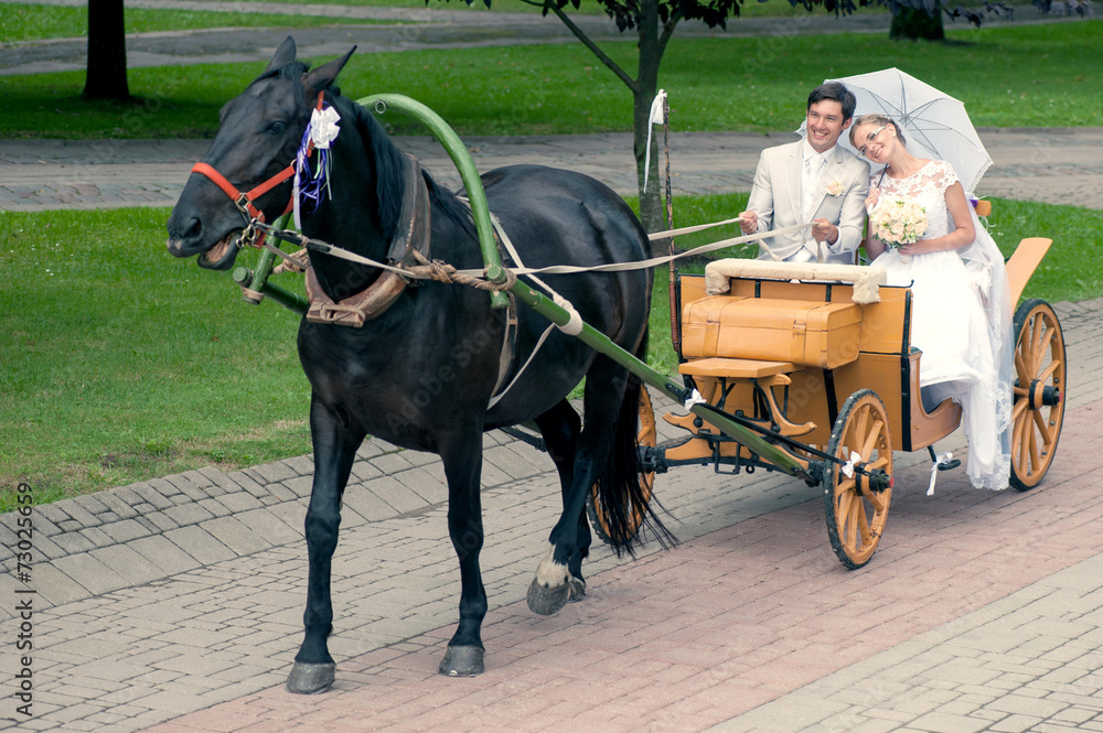 ride and groom in carriage