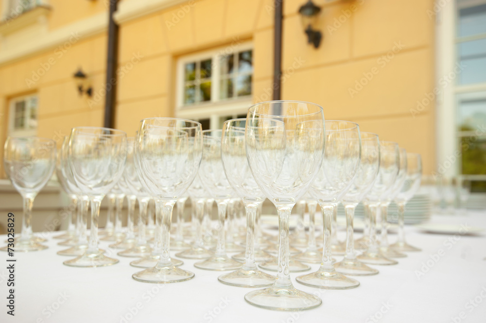 Wine glasses on table uotdoor