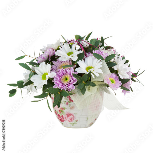 Fototapeta Naklejka Na Ścianę i Meble -  Bouquet from Gerbera Flowers in Vase Isolated on White Backgroun