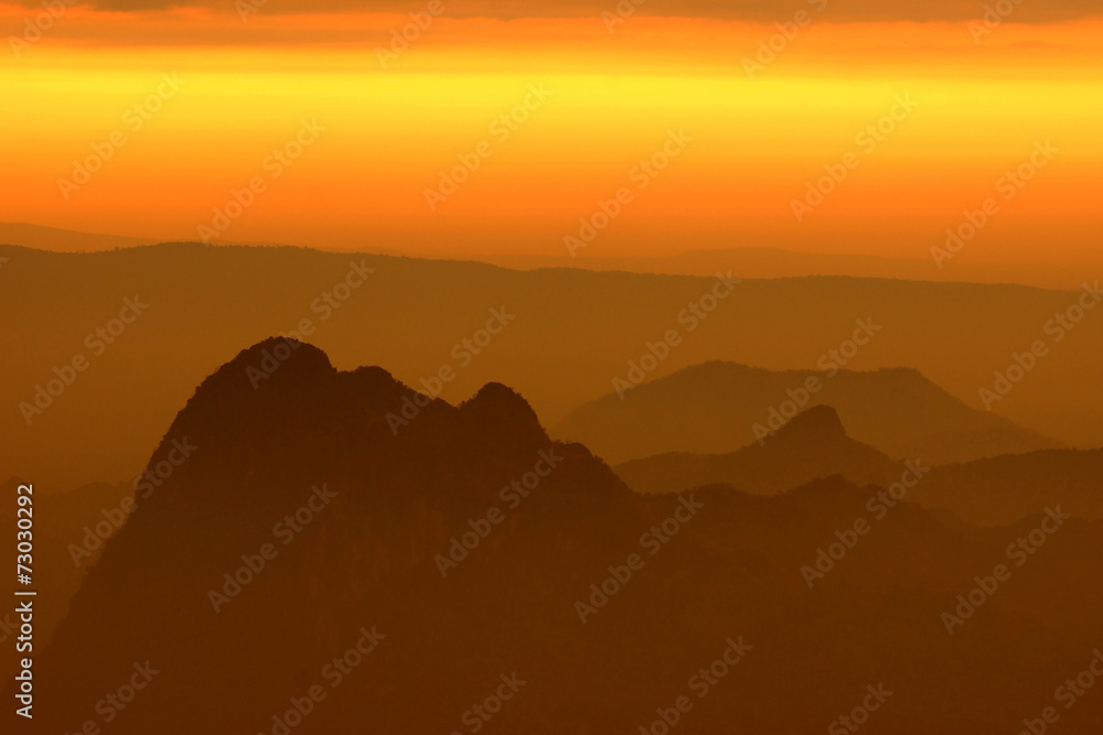 Mountain Viewpoint before sunset at Phukradung Nation Park,Thail