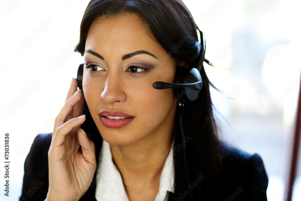 Female customer support operator with headset Female customer support operator with headset