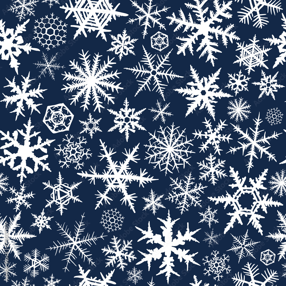 Seamless pattern from snowflakes on dark blue background. Seamless pattern from snowflakes on dark blue background.