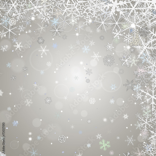 Abstract winter ligth background with various snowflakes.