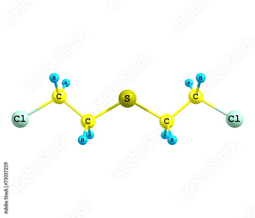 Sulfur mustard molecule isolated on white