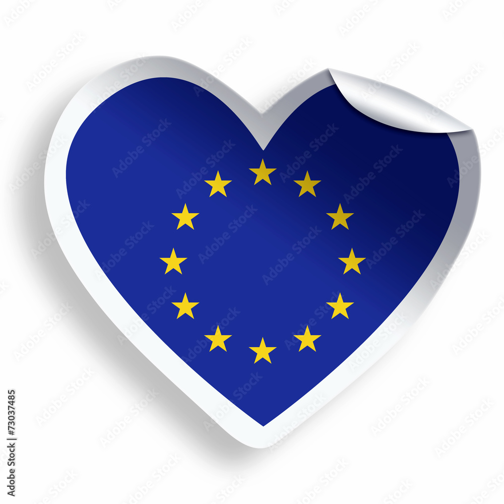 Heart sticker with flag of European Union isolated on white Heart sticker with flag of European Union isolated on white