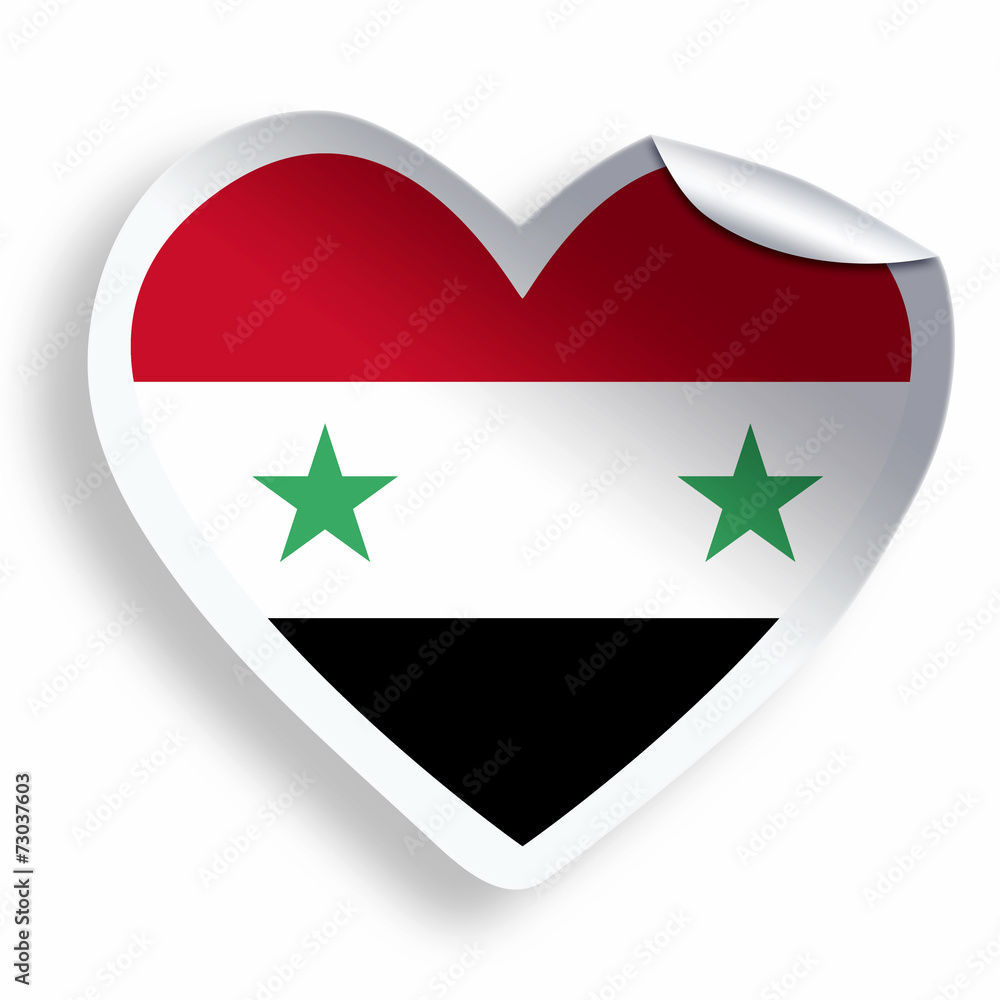 Heart sticker with flag of Syria isolated on white Heart sticker with flag of Syria isolated on white