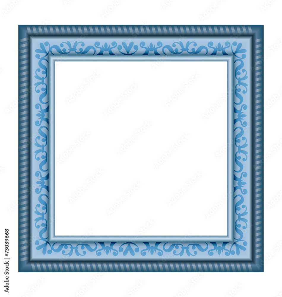 Single blue frame with ornament isolated on white background Single blue frame with ornament isolated on white background