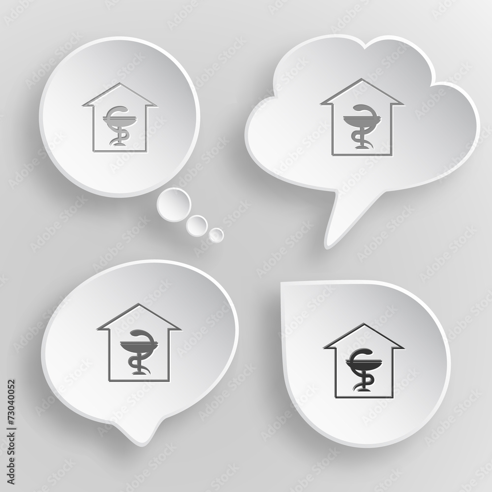 Pharmacy. White flat vector buttons on gray background. Pharmacy. White flat vector buttons on gray background.