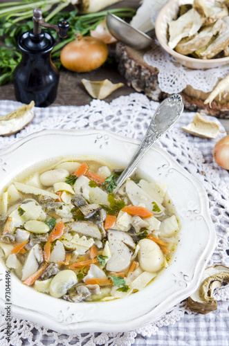 Soup with forest mushrooms and dried