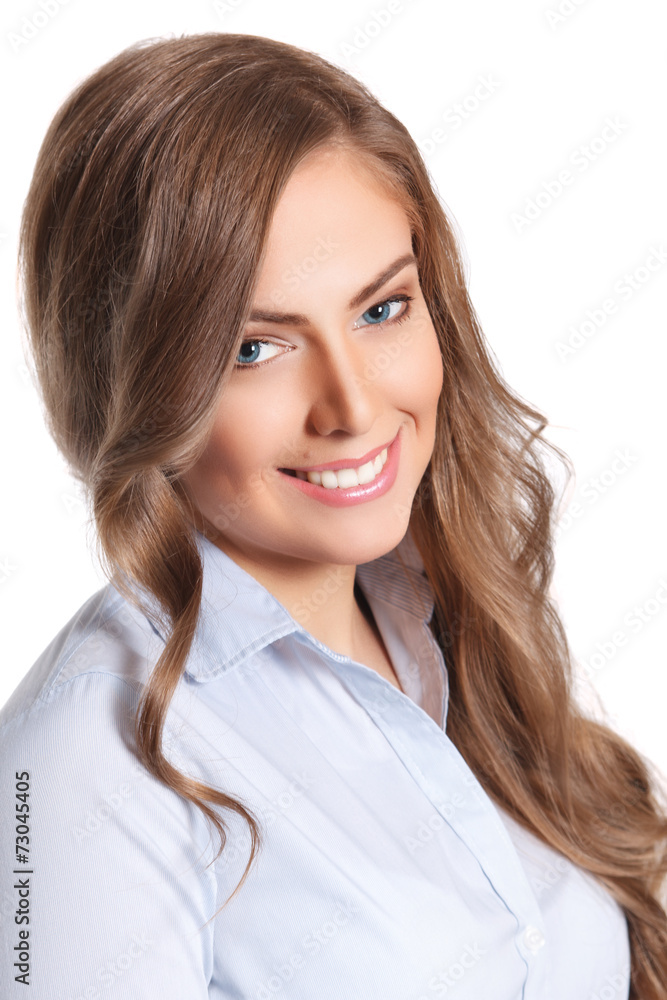 Closeup of a beautiful woman on white background Closeup of a beautiful woman on white background