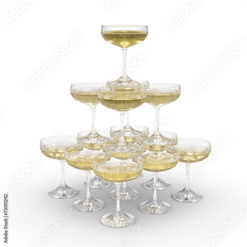 Stack of champagne glasses with clipping path