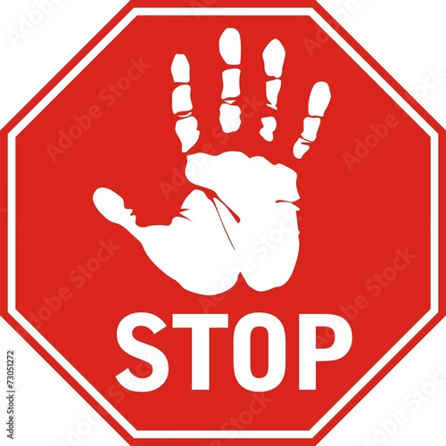 Знак "Stop" с отпечатком руки