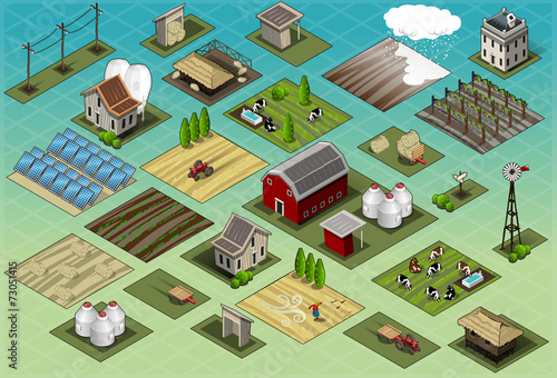 Isometric Farm Set Tiles city map Vector