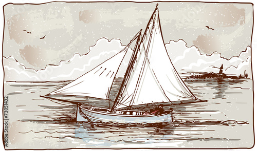 Vintage View of Sailing Ships on the Sea