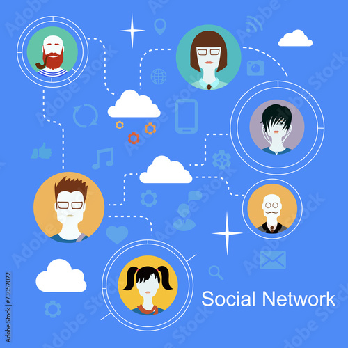 Social network media icons concept with people avatars
