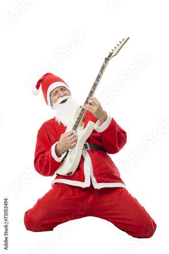 Guitarist Santa Claus playing an electric guitar