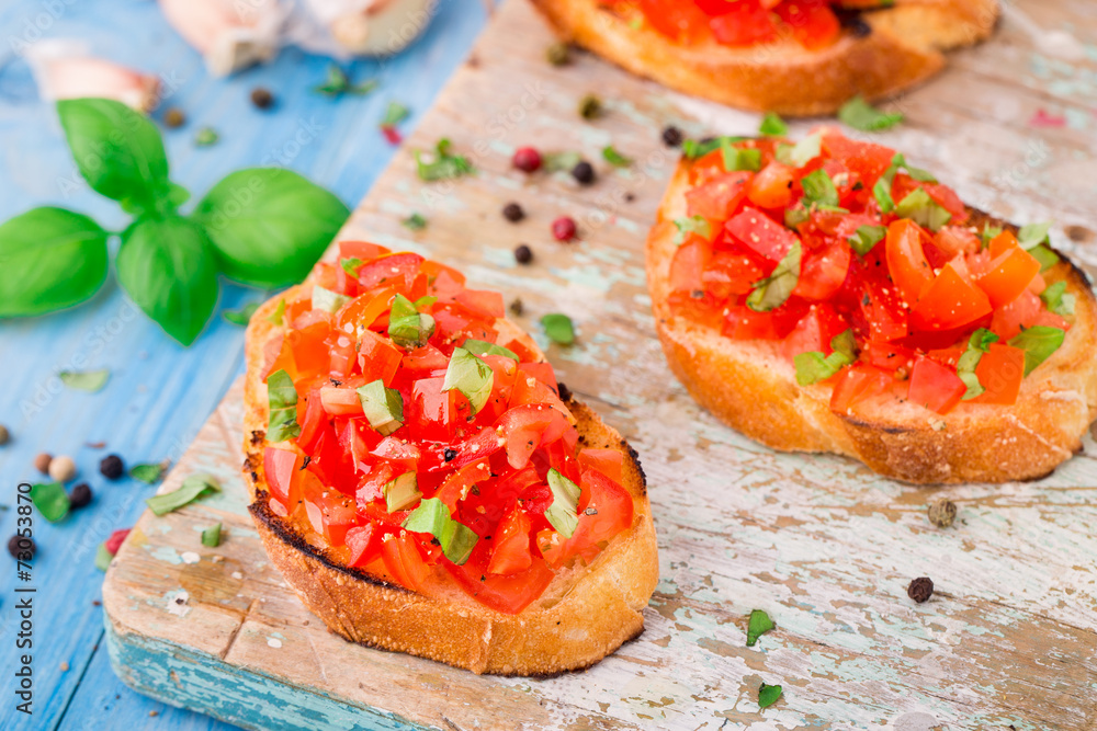 Italian tomato bruschetta with basil