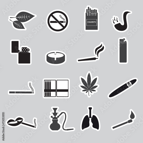 smoking and cigarettes simple black stickers set eps10