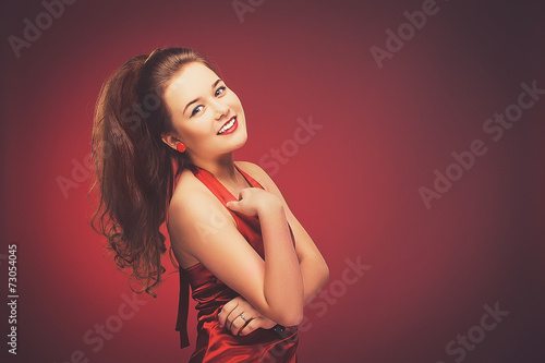 Wallpaper Mural Stylized retro portrait of a young woman in red dress. Torontodigital.ca