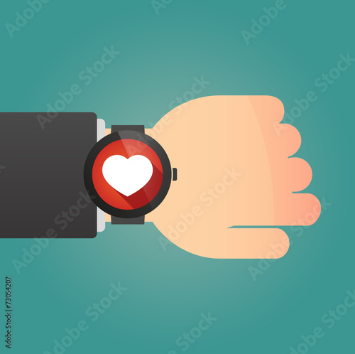 Hand with a smart watch displaying a heart