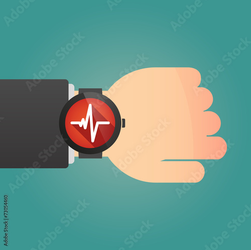 Hand with a smart watch displaying a heart beat sign