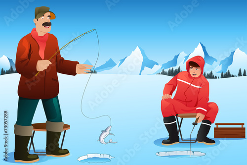Men ice fishing