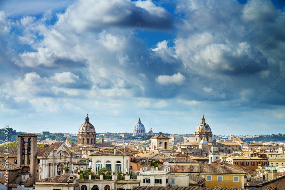 View across the rooftops of Rome and the cupola of St. Peter's