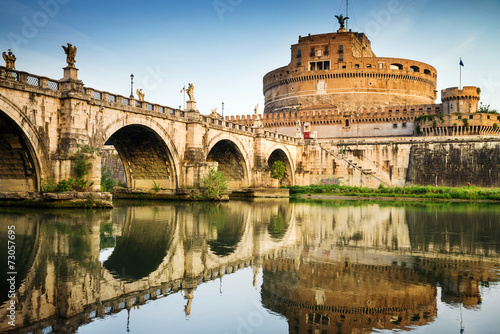 Obraz na płótnie Saint Angel Castle and bridge over the Tiber river in Rome