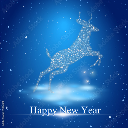goat in winter landscape with inscription Happy New Year
