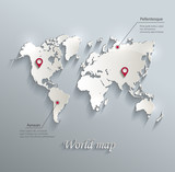 World map blue white card paper 3D vector infographics