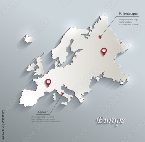 Europe map blue white card paper 3D vector infographics