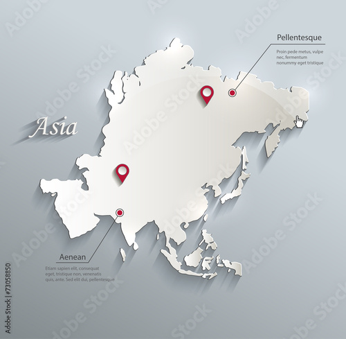 Asia map blue white card paper 3D vector infographics