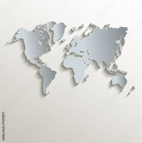 World map white blue card paper 3D vector